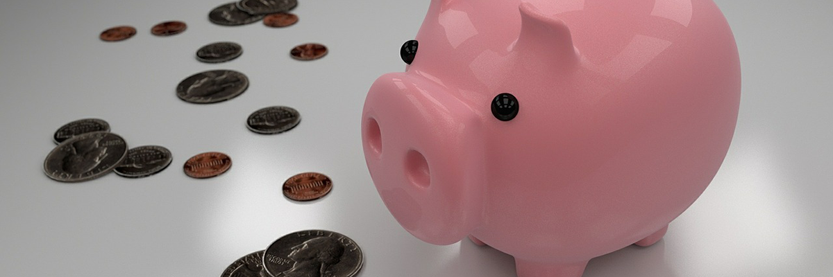 Piggy bank and coins