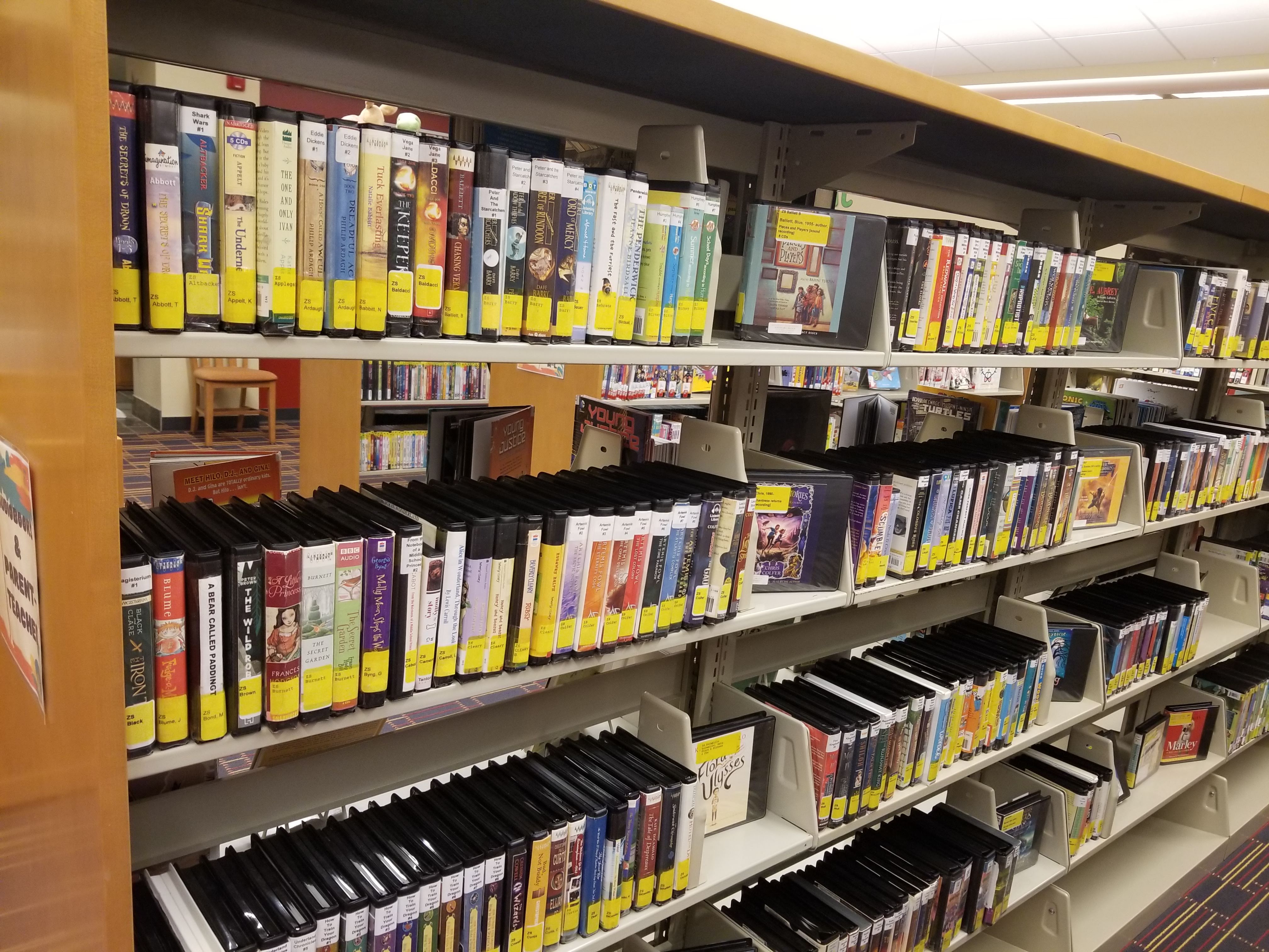 Shelf of audiobooks