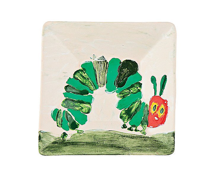 Square "Eric Carle" ceramic caterpillar plate painted
