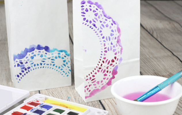paper gift bag painted with watercolor paints