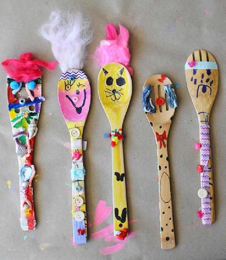 Spoons decorated into puppet friends
