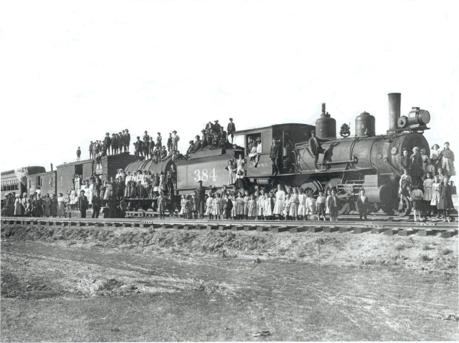 Children standing in front of an Orphan Train