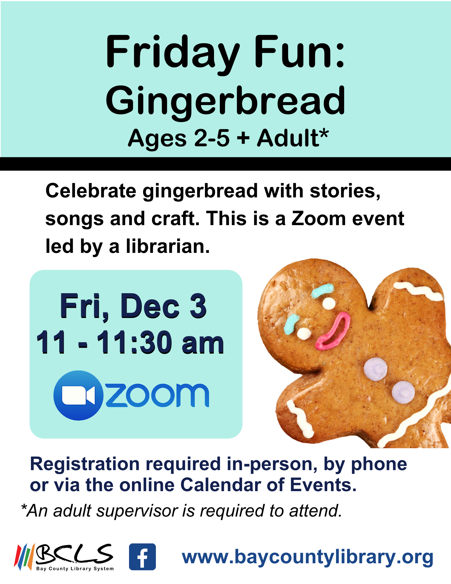 Flyer for Friday Fun: Gingerbread with information