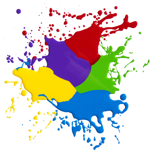 Paint Splat with colors red, purple, yellow, green, and blue