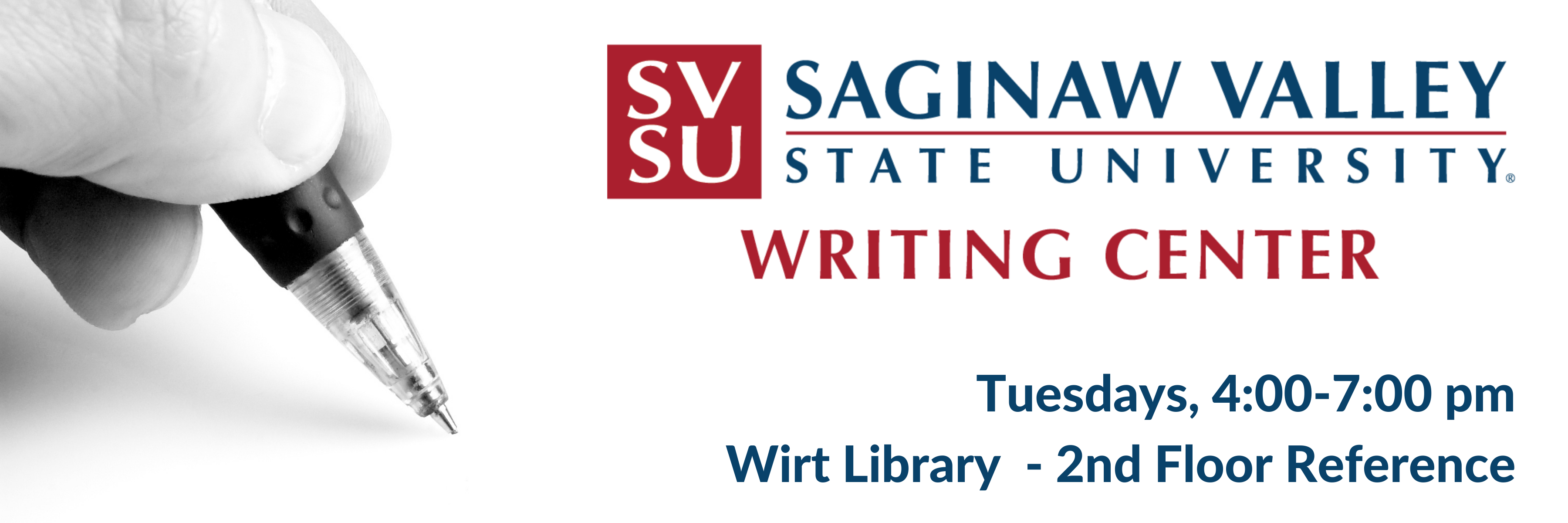Writing Center is open Tuesdays 4:00 to 7:00 pm at Wirt Library
