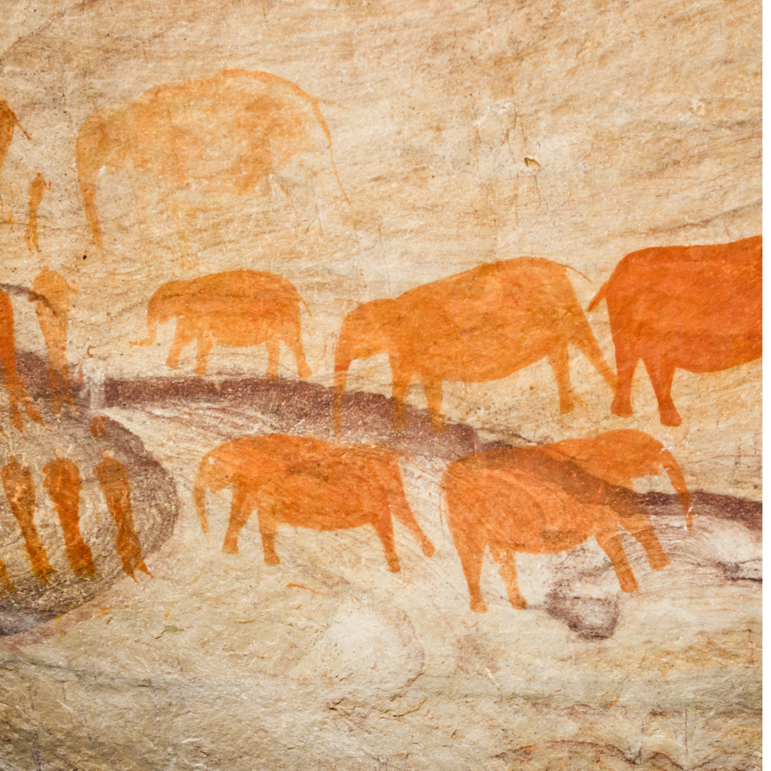 Cave painting with elephants (orange)