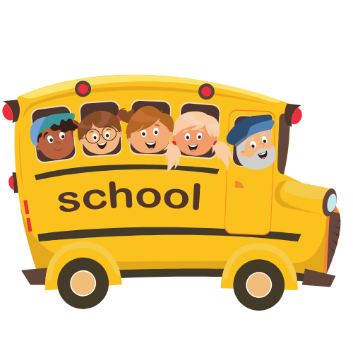 Clip art of a yellow school bus children and driver