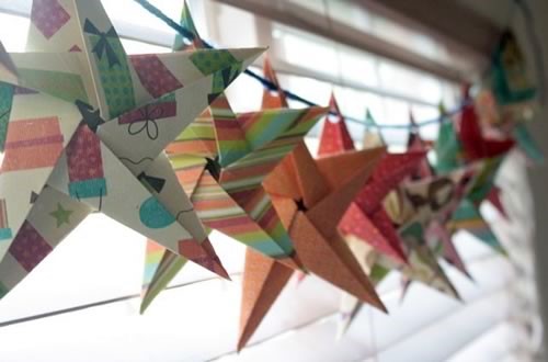 origami stars hung on a line