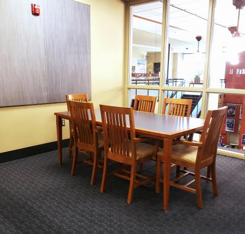 Interior shot of Wirt Study Room #1 with table and five chairs