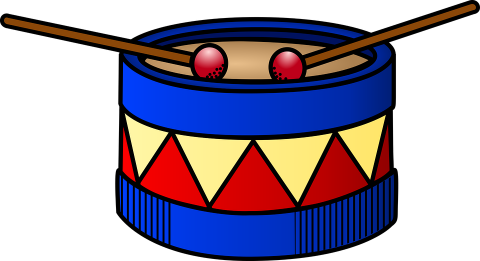 Blue drum with red and yellow triangles 