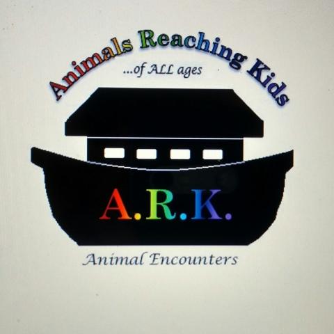 A picture of an boat (ark) with A.R.K. on the boat stating Animals Reaching Kids Animal Encounters