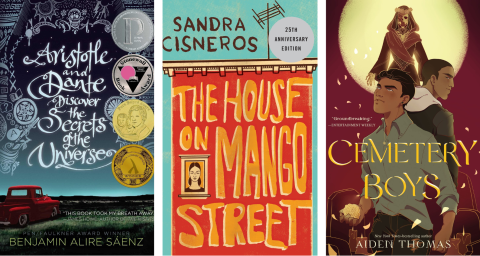 covers for Aristotle and Dante discover the secrets of the universe, the house on mango street and cemetery boys