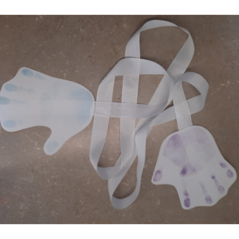 Craft using Handprints and ribbon to send a hug