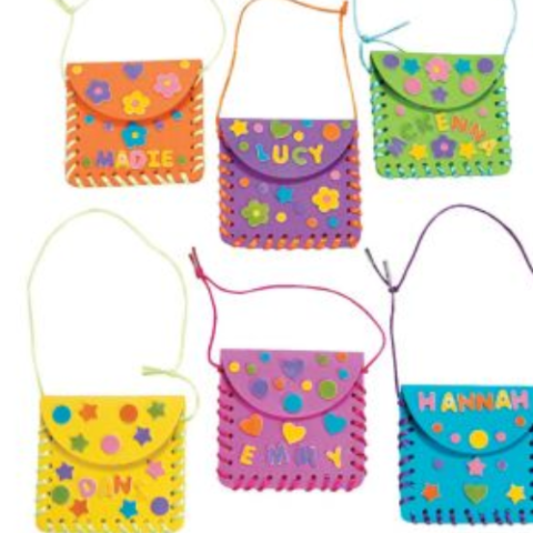 Five different foam pouches decorated and sewn 