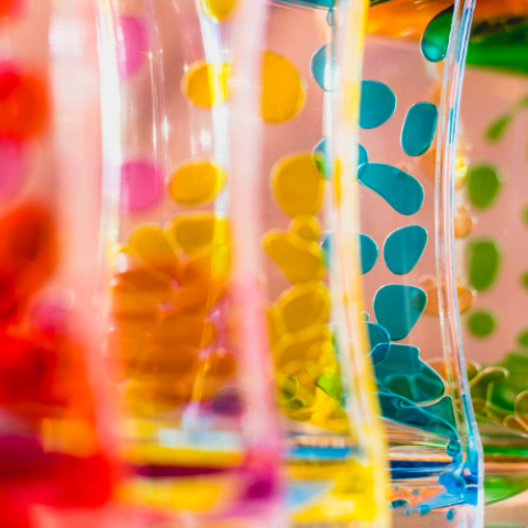 Lava Lamp examples in red, orange, yellow, blue and green