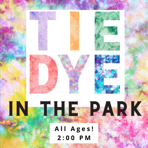 Tie Dyed text reading Tie Die In the Park All Ages