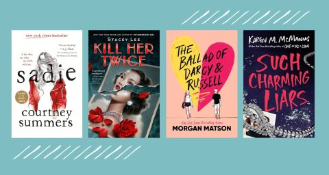 Covers for Sade by Summers, Kill Her Twice by Lee, The Ballad of Darcy and Russell by Matson, and Such Charming Liars by McManus