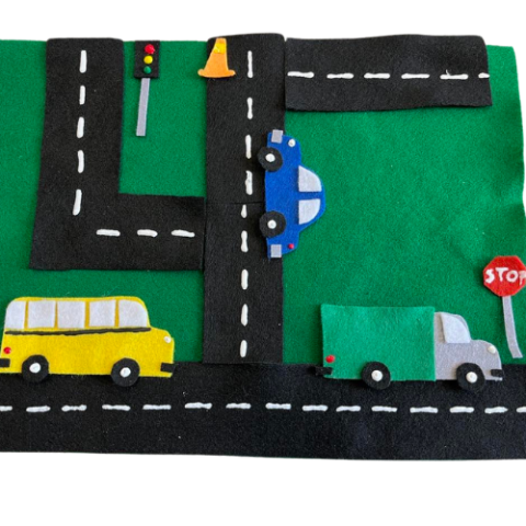 Busy Book Cafe: vehicles and road felt busy book page