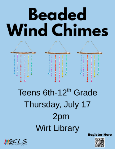 multicolor beaded wind chimes set against a blue background text reads beaded wind chimes