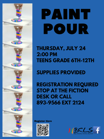 paint dripping on canvas, blue background with text that reads paint pour