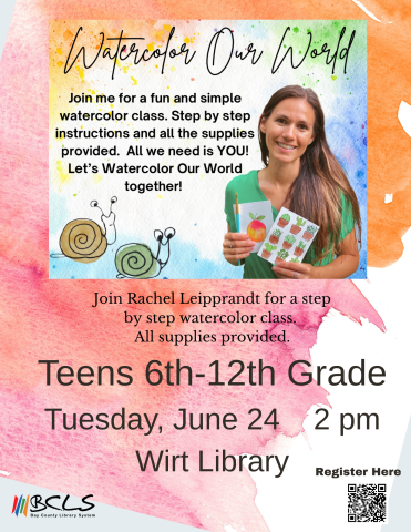 multicolor watercolor background presenter photo overlaid