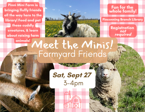 Flyer titled "Meet the Minis! Farmyard Friends."