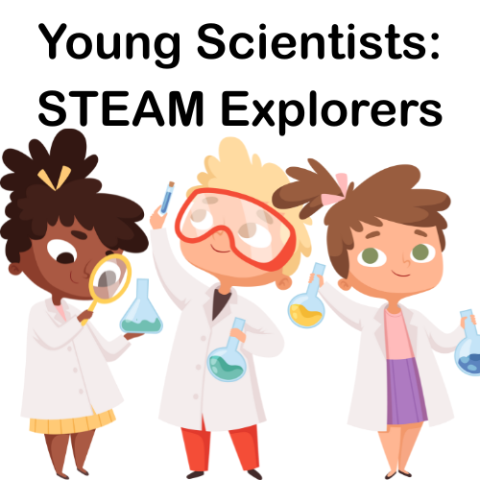 Young Scientists: STEAM Explorers (three children scientist graphics) 