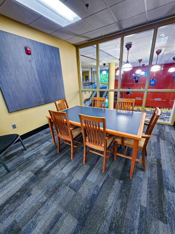 Interior shot of Wirt Study Room #1 with table and six chairs