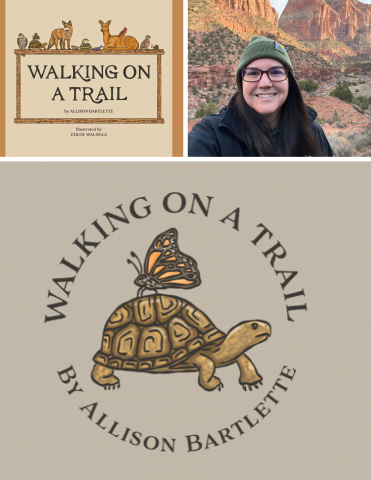 Photos of book "Walking on a Trail" and author Allison Bartlette
