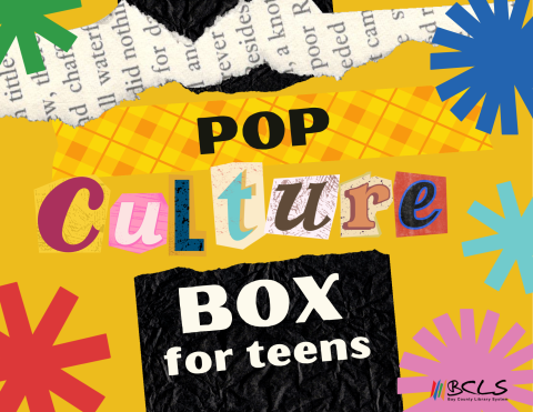 yellow background multicolor letters reading pop culture box for teens