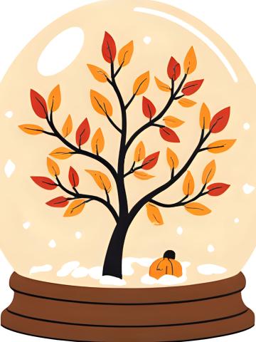 autumn tree inside a snowglobe