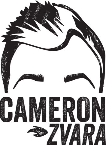 Logo of a silhouette of a man's head and bold text reading "Cameron Zvara."