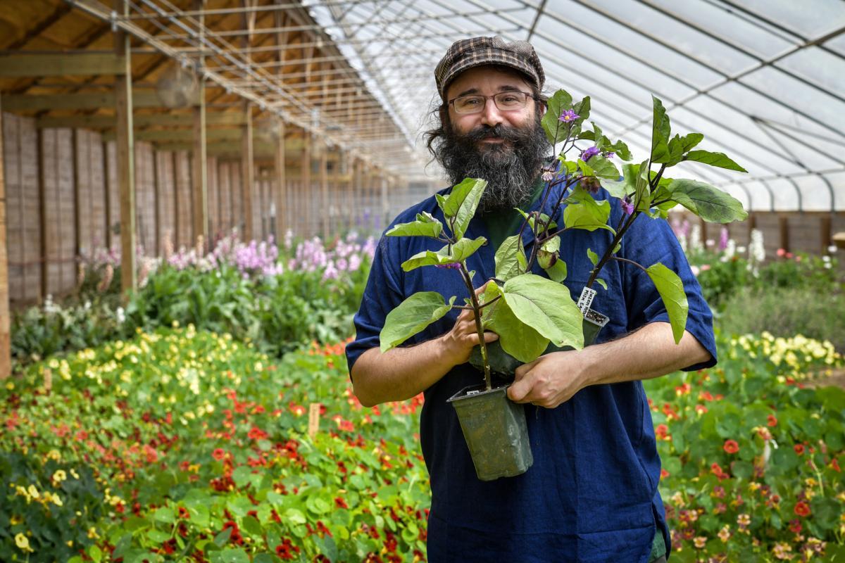 Author Bevin Cohen holding plants