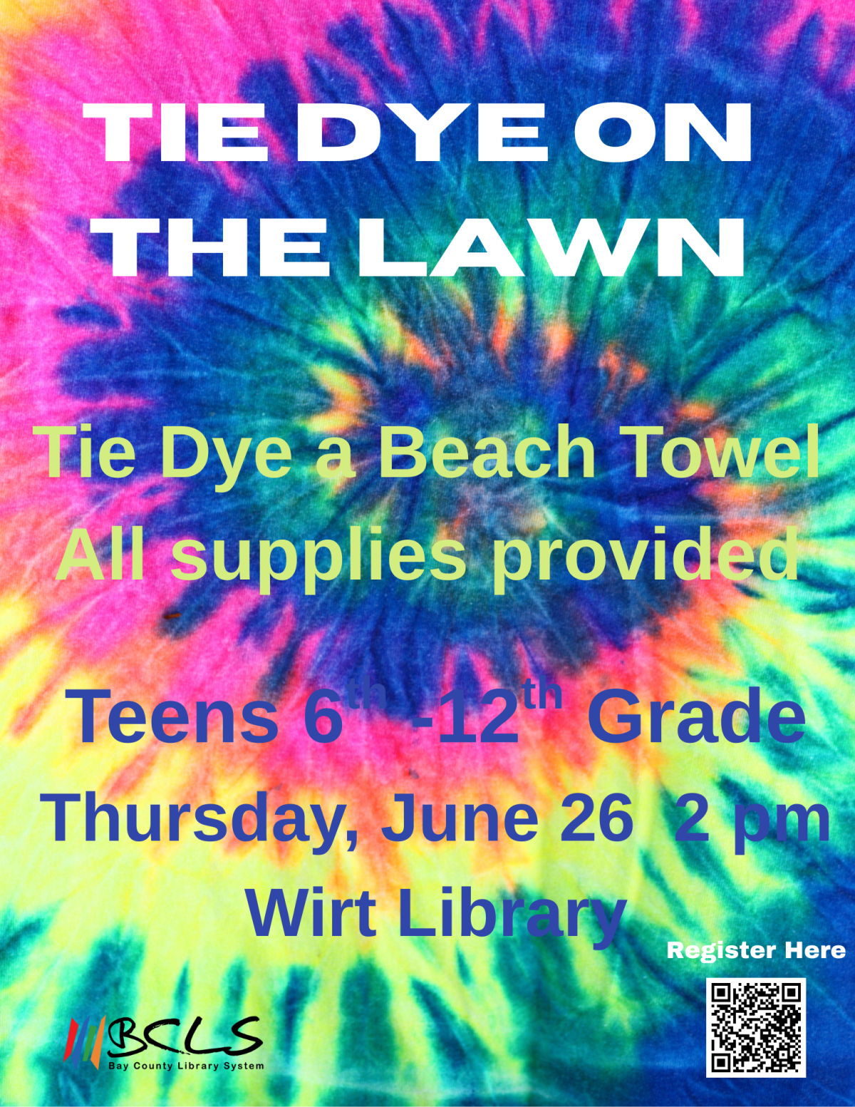 tie dye on the lawn set over tie dye background multicolor