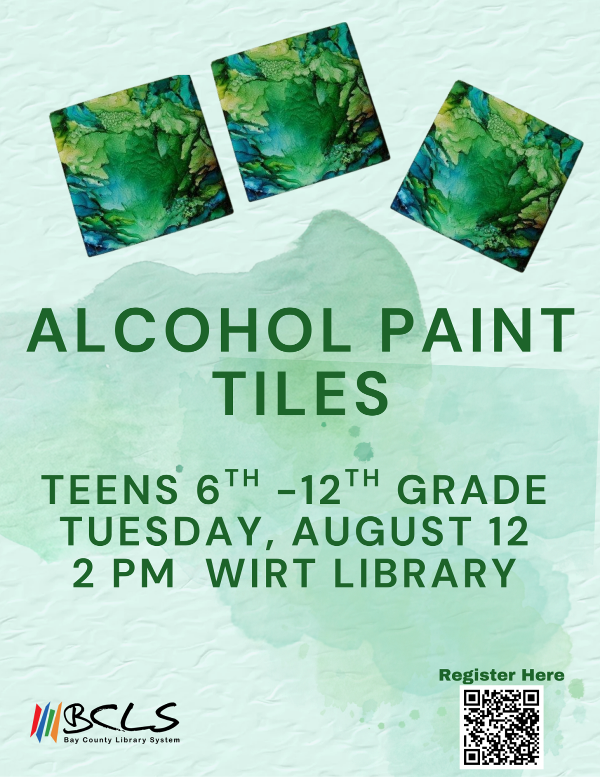 green background and green tiles with text that reads alcohol paint tiles
