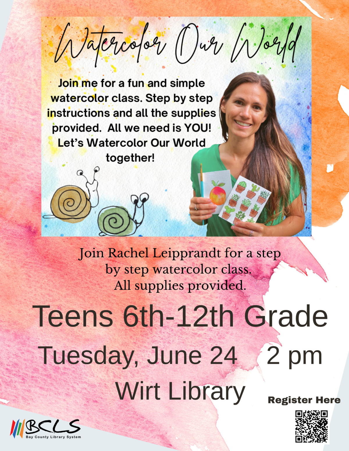 multicolor watercolor background presenter photo overlaid