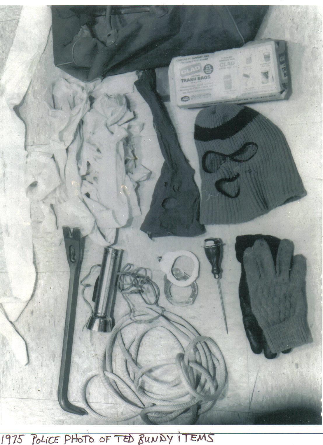 police photo of items used by Ted Bundy