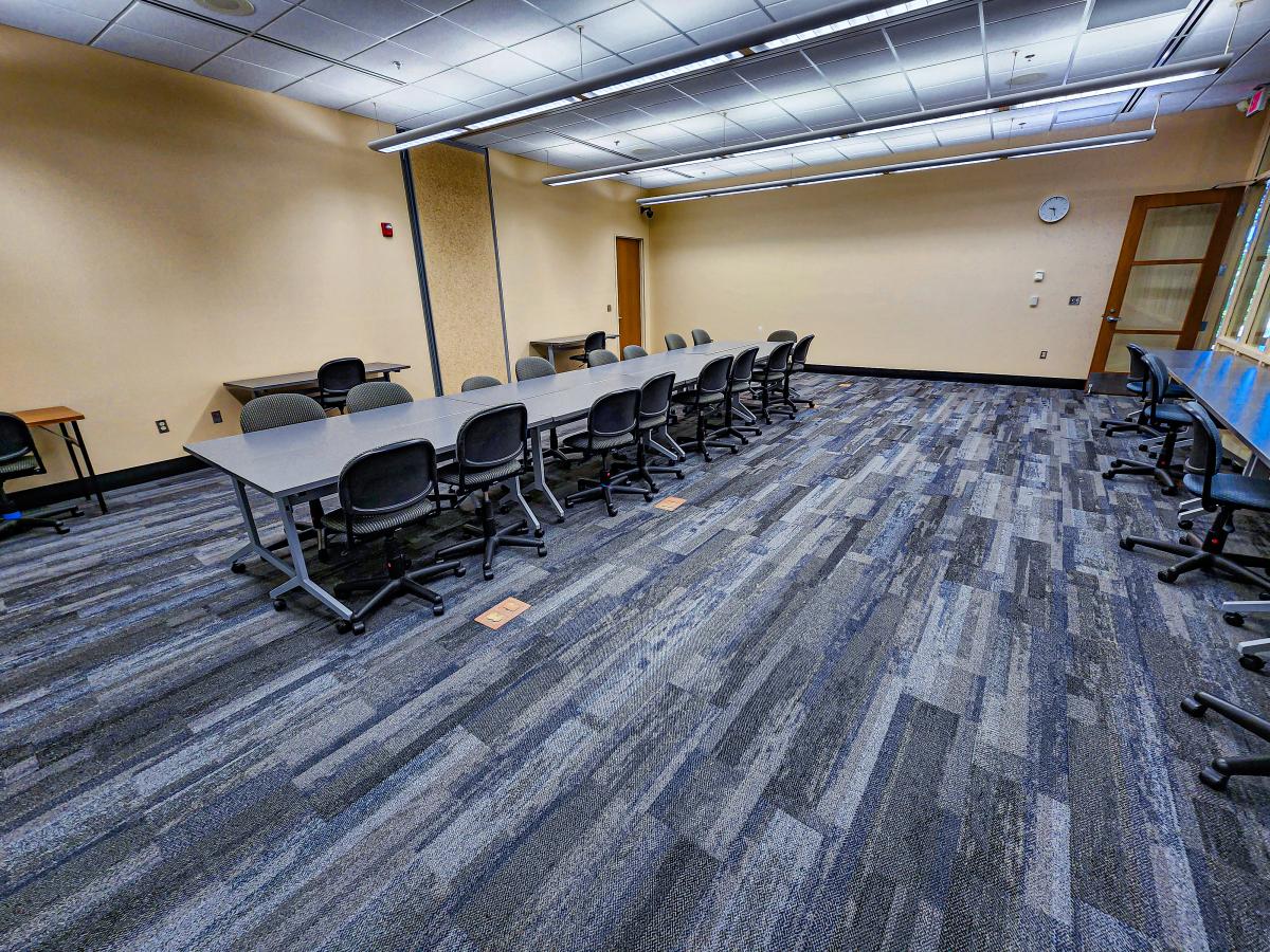 Second Floor Community Meeting Room interior shot with conference table, chairs