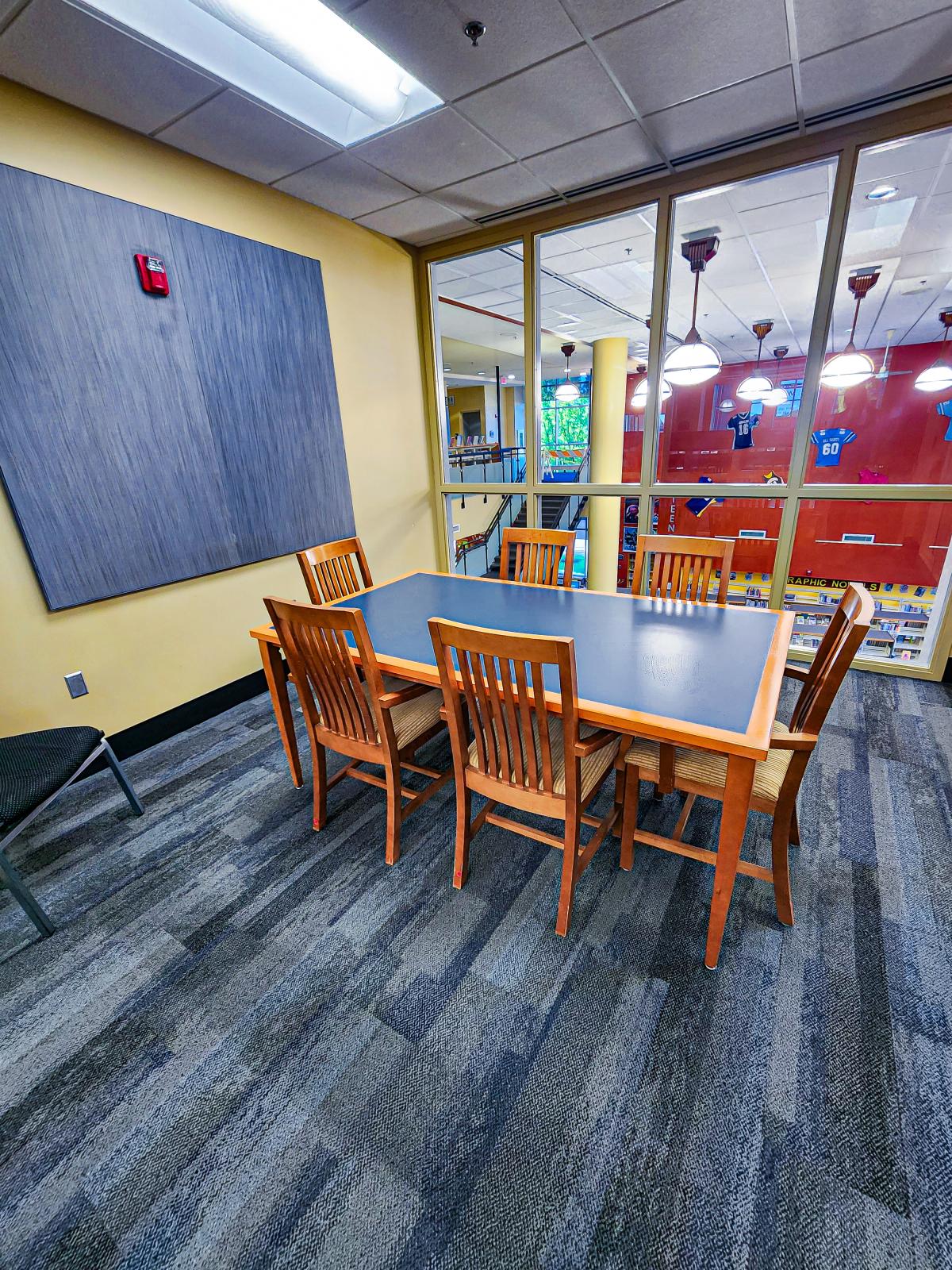 Interior shot of Wirt Study Room #1 with table and six chairs