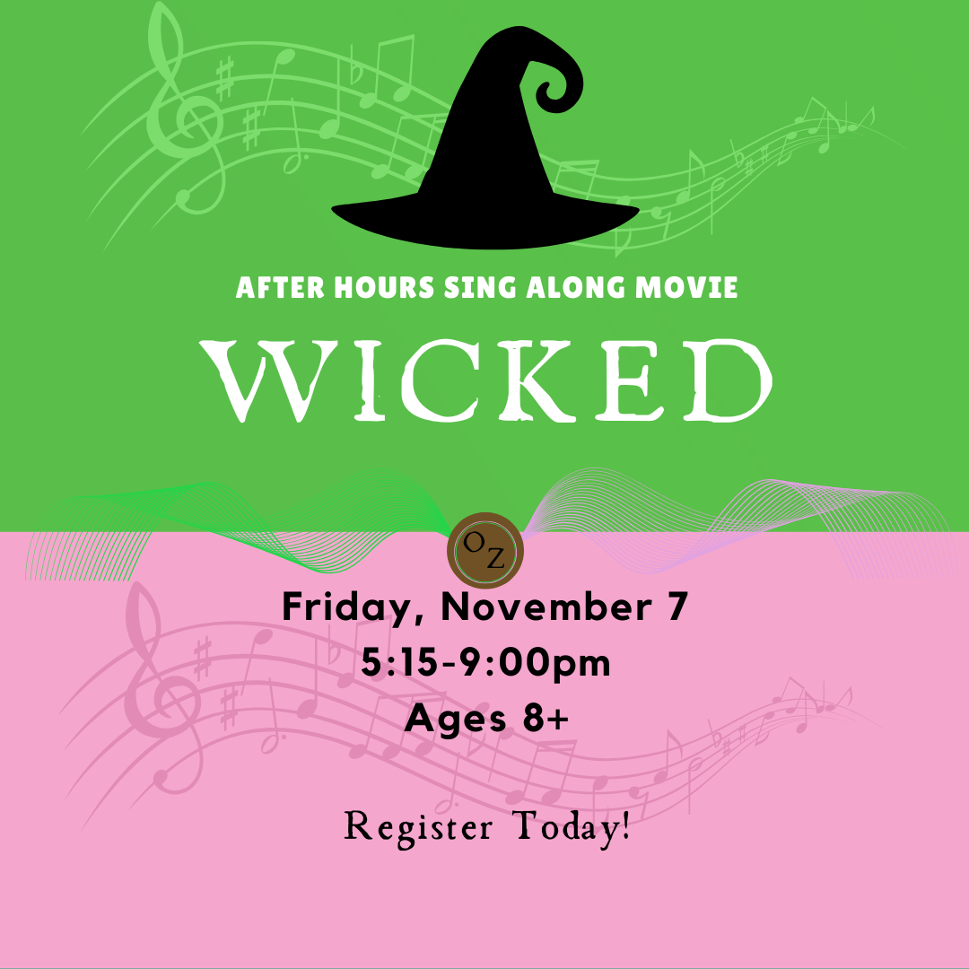 A green and pink image with a witch hat