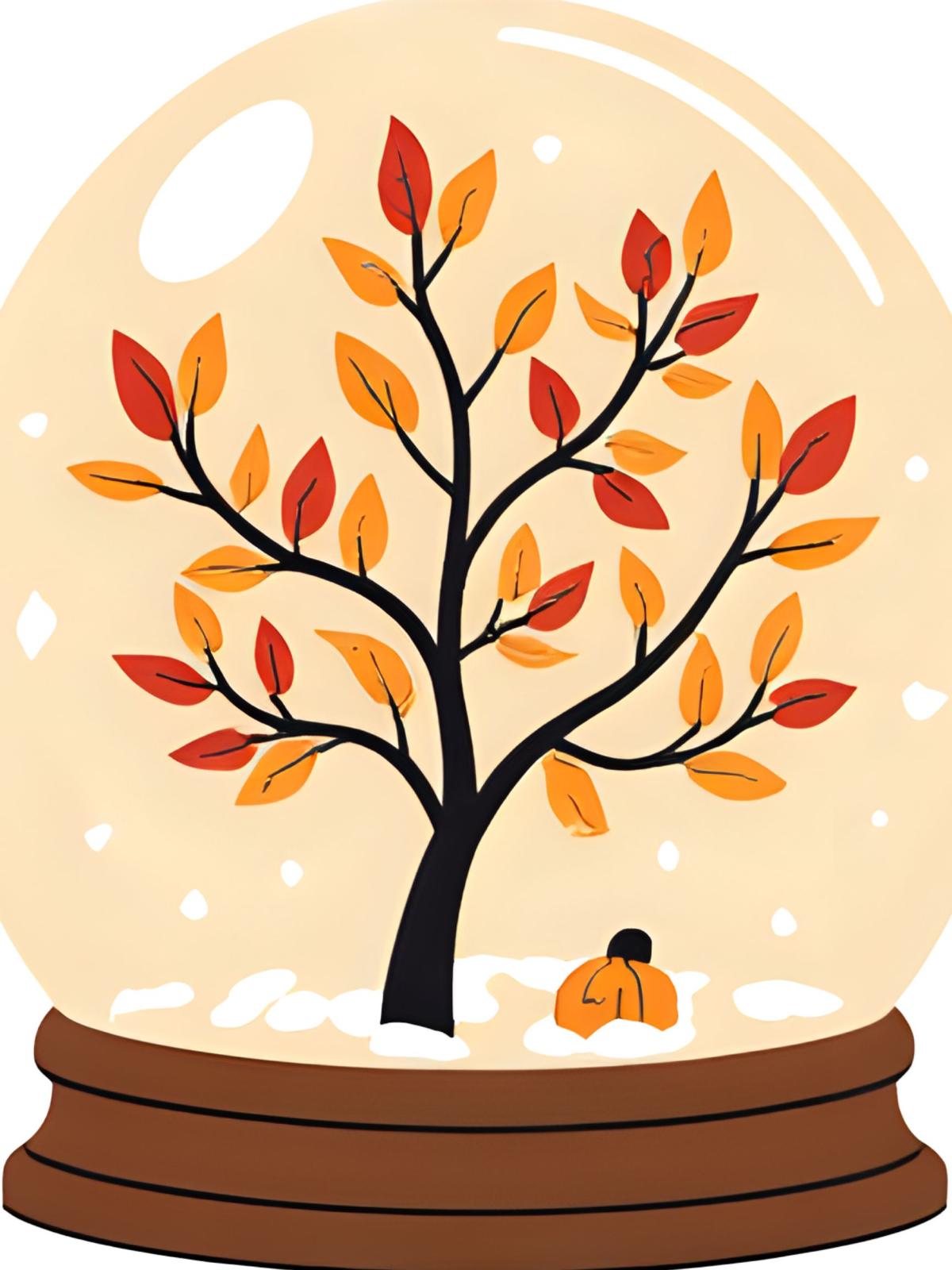 autumn tree inside a snowglobe