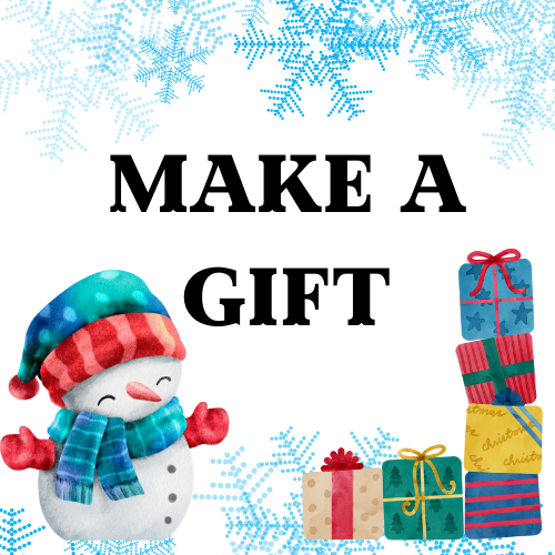 Make A Gift with snowflake background, cheerful snowman and presents (graphics)