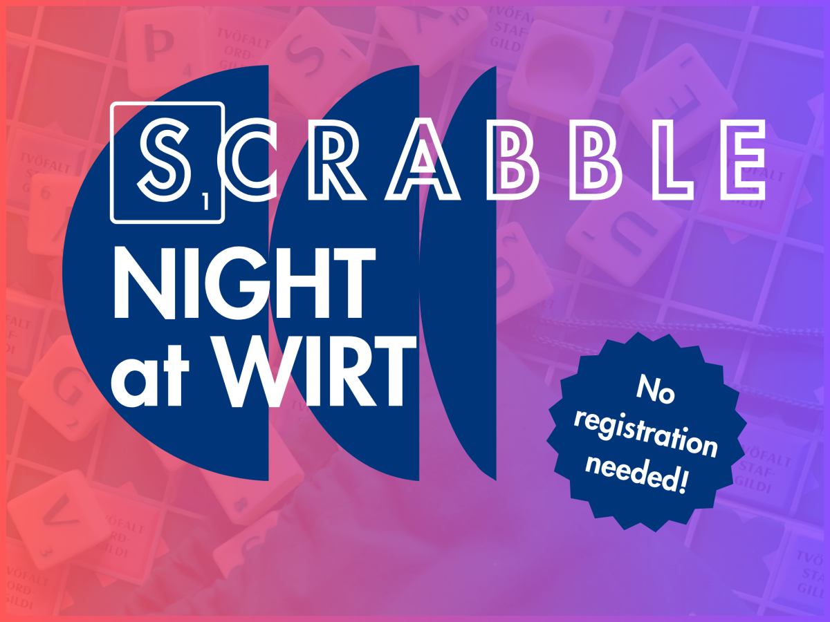 A flyer with details about Scrabble Night at Wirt library.