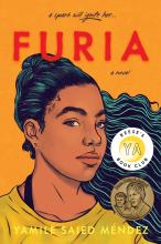 Cover for Furia by Camile Saied Mendez. Cover shows a brown-skinned girl with a long gorgeous ponytail.